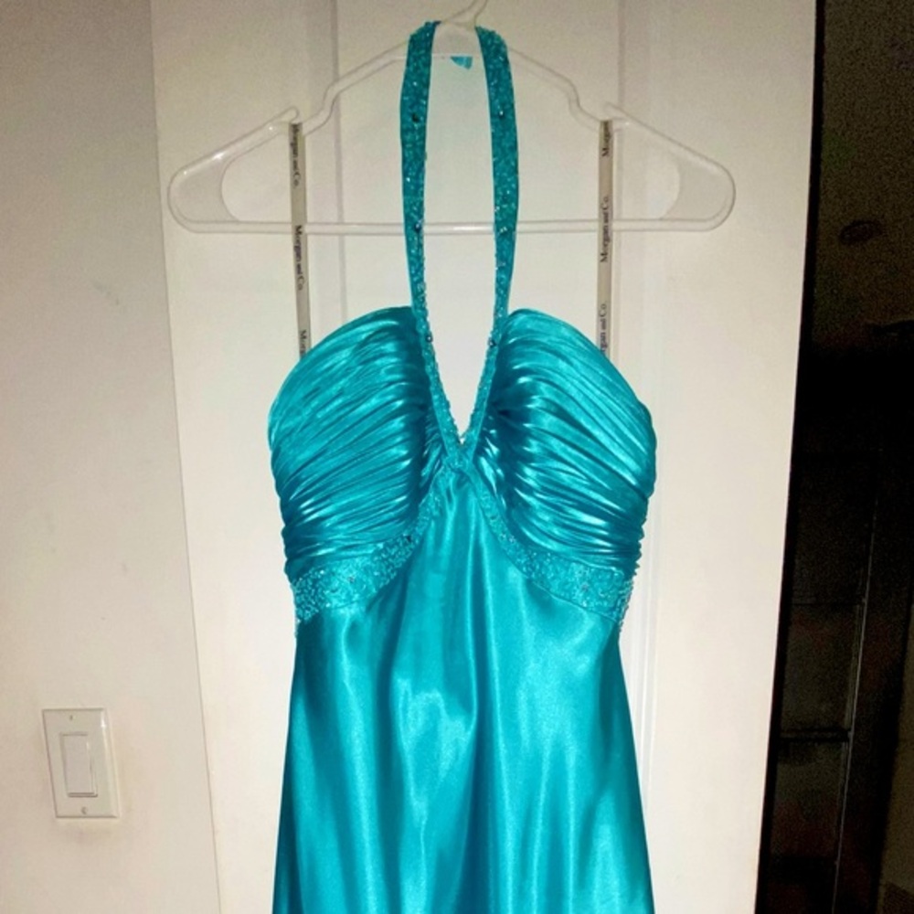 Satin Turquoise Halter Gown